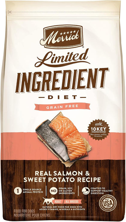 Limited Ingredient Diet Grain Free Dry Dog Food, Premium and Healthy Kibble, Salmon and Sweet Potato - 4.0 lb. Bag