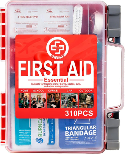 Professional First Aid Kit - 310 Piece HardCase Medical Kit for Home, Car, Camping, Travel, Hiking, Truck, Office
