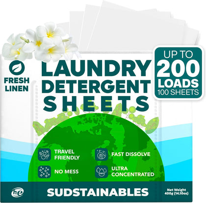 Laundry Detergent Sheets, Fresh Linen, 200 Loads
