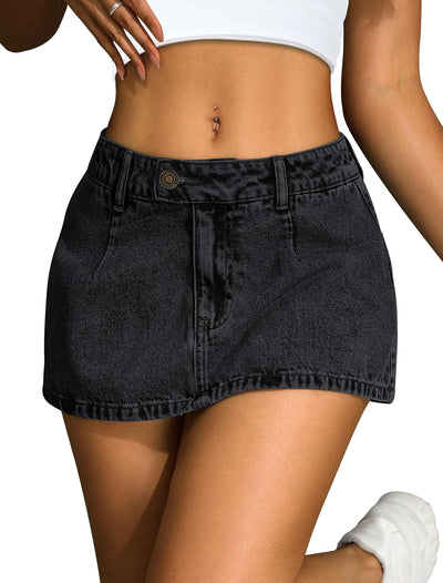 Women's Denim Mini Skirt Stretch Low Waisted Jean Micro Skort