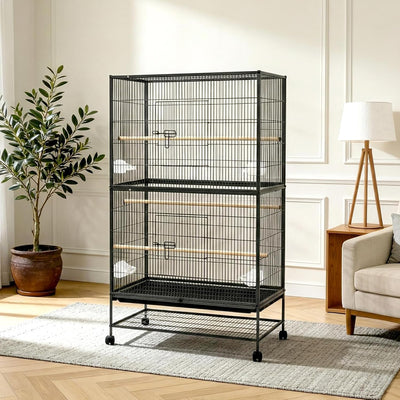 60" H Large Bird Cage, Bird Cage with Rolling Storage Stands, Feed Bowls, Wide Tall Parakeet Cage for Parrots