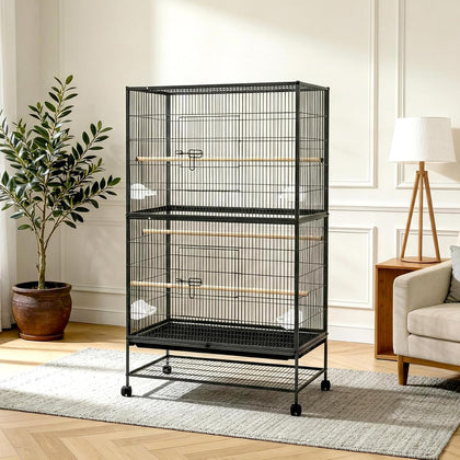 60" H Large Bird Cage, Bird Cage with Rolling Storage Stands, Feed Bowls, Wide Tall Parakeet Cage for Parrots