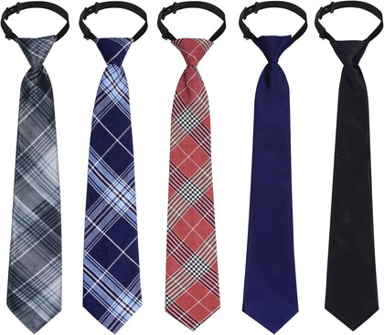 5pcs Boy's Necktie Pre-tied Adjustable Neck Strap Tie for Wedding Graduation School Cosplay Uniforms