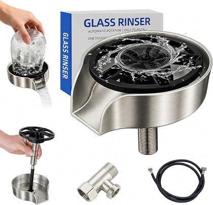 Stainless Steel Glass Rinser with 47" Pull-Out Spray for Kitchen Sink Bar