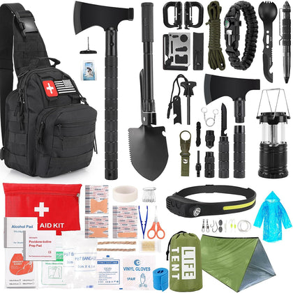 Survival Kit, 268 Pcs Emergency Survival Gear and Equipment Supplies with First Aid Kit, Camping Axe, Headlamp