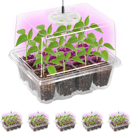 5 Packs Seed Starter Tray with Grow Light, Elevated Seedling Starter Trays Kits with Adjustable Humidity Domes and