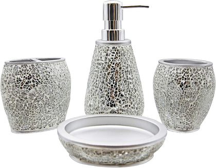 Luxury Modern Décor 4 Piece Bath Accessories Set Ensemble Included Bathroom Liquid Soap Lotion Dispenser Pump