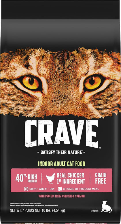 Grain Free High Protein Indoor Dry Cat Food, Chicken & Salmon, 10 lb
