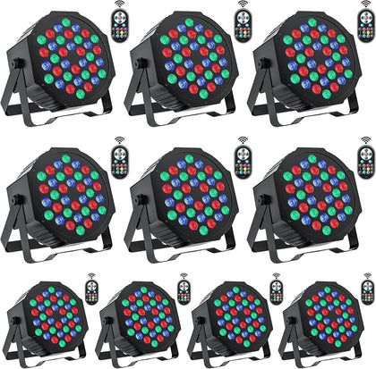 Stage Lights 10 Packs 36LED RGB LED Par Lights, 7 Channel DJ Party Lights with Remote Control & DMX Controller Sound