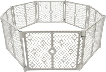 8-Panel Paws Petyard, Gray Dog Playpen, Durable & UV-Resistant Puppy Playpen, Indoor/Outdoor Portable Dog Pen