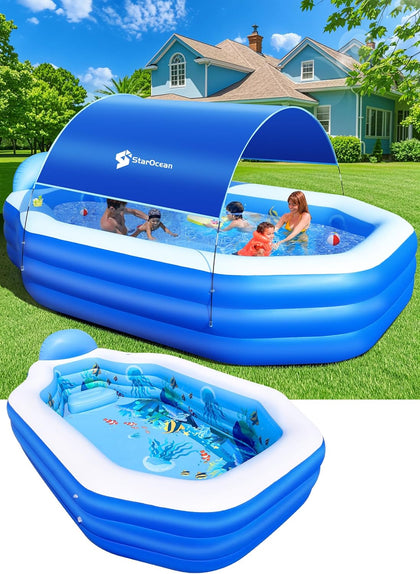 Inflatable Pool with Canopy, Large Inflatable Swimming Pool for Kids,Adult, Blow Up Pools with Seats,Backrest.Durable