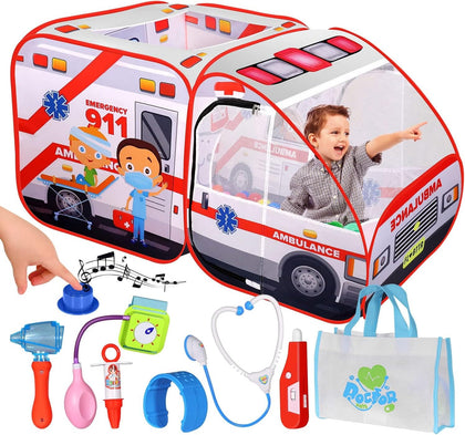 Ambulance Pop-up Play Tent for Kids with Sounds, Doctor Kit & Ball Pit for Toddlers & Up - Easy Setup Pop up Toy for