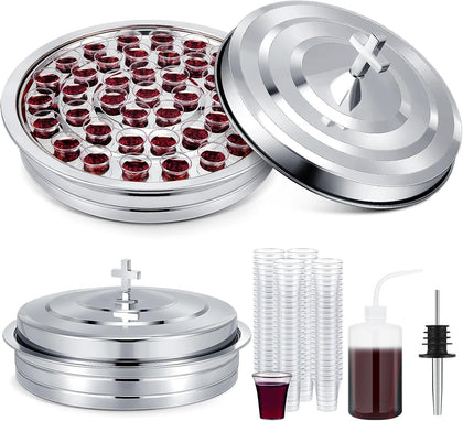 1 Set Holy Communion Trays for Churches with Lid, Churches Cup Fillers, 100 Disposable Communion Cups (Silver)