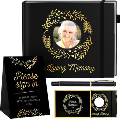 Elegant Black Funeral Guest Book, 10 x 8 Inches 120 Pages Guest Book for Funeral, 360 Entries Guest Book for Funeral