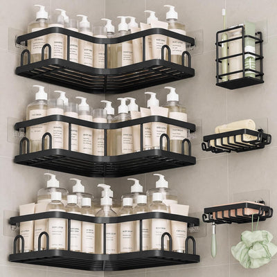 Large Capacity Corner Shower Caddy 6-Pack, Advanced Rustproof Design | No Drilling Adhesive Shelves, High-Load Rack
