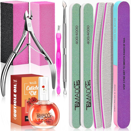 Manicure Tools Kit Nail Care Kit with 3 pcs Files, 2 pcs Buffer Blocks, 2 Polishing Buffers, Cuticle Nipper, Pusher