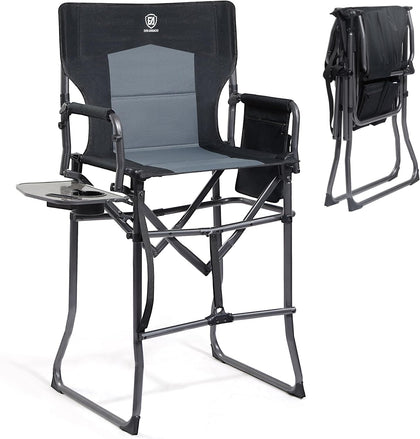 Portable 30.7" Seat Height Tall Folding Camping Chair Directors Chair High Foldable Bar Stool with Side Table for