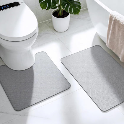 Bathroom Rugs Sets 2 Piece, Thin Bath Mat & U-Shaped Contour Toilet Rug Absorbent Quick Dry, Machine Washable, Non