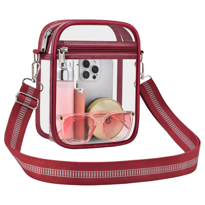 Clear Bag for Stadium Events Clear Handbag Crossbody Purse, Rose Red