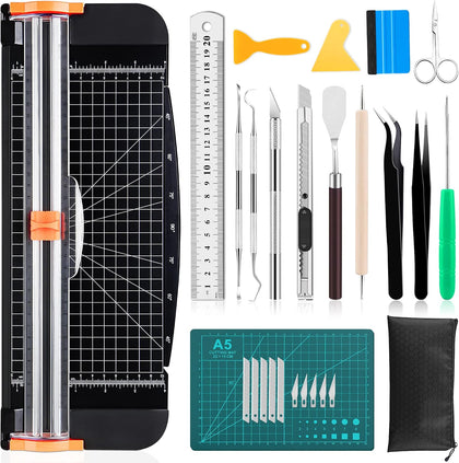 27PCS Craft Weeding Tools for Vinyl Kit,Utility Knife Vinyl Weeding Tool Set with 12Inch Paper Cutter Trimmer for
