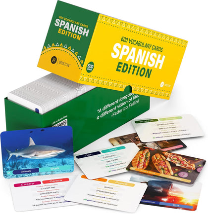 Spanish Vocabulary Flash Cards – 600 Words, Sentences & Pronunciation | Back to School Spanish vocabulary set for