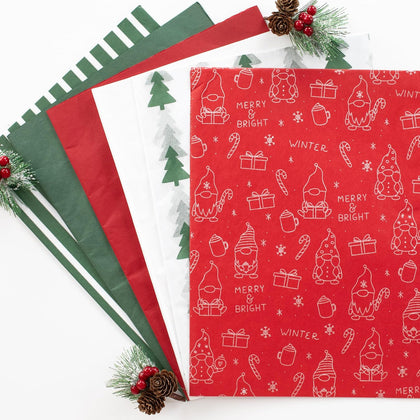 Beautiful Christmas Tissue Wrapping Paper Sheets for Gift Bags - Set of 120 Quality Tissue Papers with 6 Festive