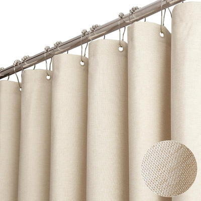 Beige Linen Textured Waterproof Fabric Shower Curtain, 72x72, Cream | 230GSM Polyester, Heavy Duty Cloth, Weighted