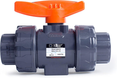 HYDROSEAL Kaplan 1’’ PVC True Union Ball Valve with Full Port, ASTM F1970, EPDM O-Rings and Reversible PTFE Seats, Rated at 200 PSI @73F, Gray, 1 inch Socket (1 inch)