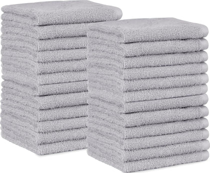 Highly Absorbent Fast Drying 100% Cotton Washcloths for Bathroom and Face, Machine Washable, 12 x 12 in, Gray, 24-Pack