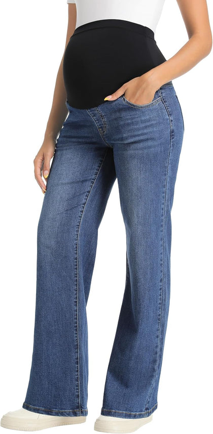 Maternity Jeans Straight Leg Pregnancy Wide Leg Denim Pants
