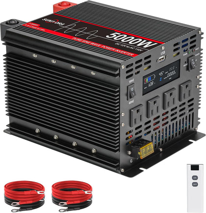 5000 Watt Pure Sine Wave Power Inverter, 12V DC to 110V/120V AC Converter 10000W Peak, with Remote Control LCD, 4 AC