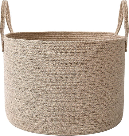 65L Extra Large Blanket Basket for Living Room - Woven Cotton Rope Laundry Hamper with Reinforced Handles - Storage