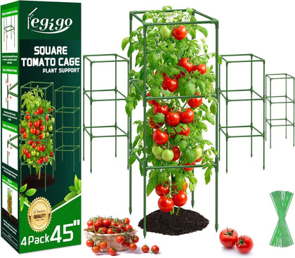 4 Pack Square Tomato Cages- 45 Inch Heavy Duty Tomato Trellis for Climbing Plants Outdoor, Tomato Plant Support