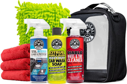 Car Wash And Interior Detailing Kit With Storage Bag Car Wash Soap, Wheel Cleaner, Interior Spray, Microfiber Towels