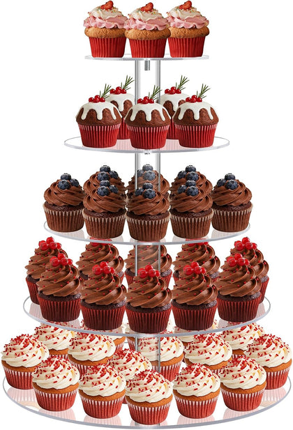 5 Tier Cupcake Stand, Large Round Acrylic Cupcake Tower for Wedding
