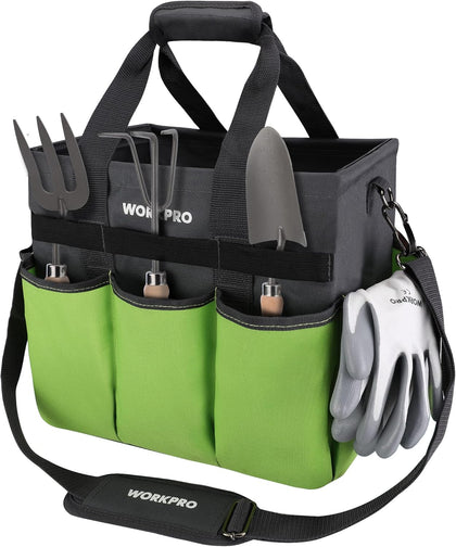 Garden Tool Bag Organizer, Heavy Duty Gardening Tote Bag with 10 Pockets and Long Adjustable Shoulder Strap