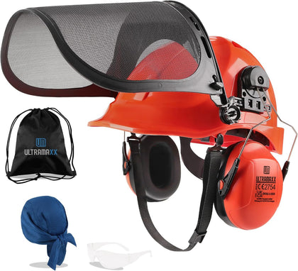 6-in-1 Chainsaw Helmet with Face Shield and Hearing Protection Ear Muffs, Forestry Safety Hard Hat Kits, ANSI Z89.1