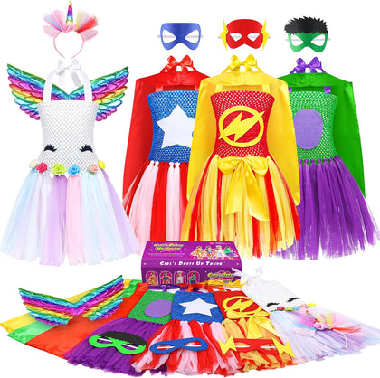 Girls Dress up Trunk Girl Pretend Play Costumes,12pcs Role Play Set | with Supergirl Hero Costumes for Toddler Little