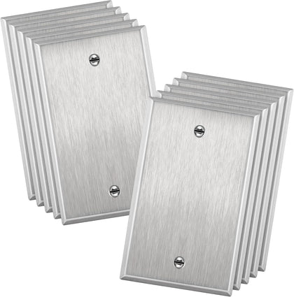 ENERLITES Blank Metal Wall Plate, 1-Gang, Stainless Steel, 10 Pack