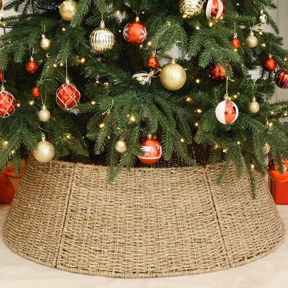 32 in Extra Large Rattan Christmas Tree Collar Basket - Rustic Handcrafted Christmas Tree Stand Cover Woven Tree