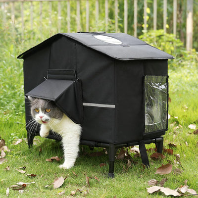 Outdoor Cat House Weatherproof, Elevated Insulated Feral Cat Shelter