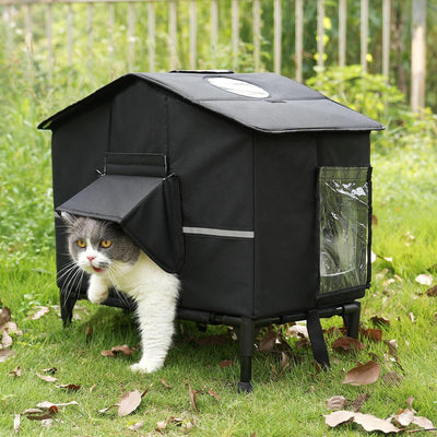 Outdoor Cat House Weatherproof, Elevated Insulated Feral Cat Shelter