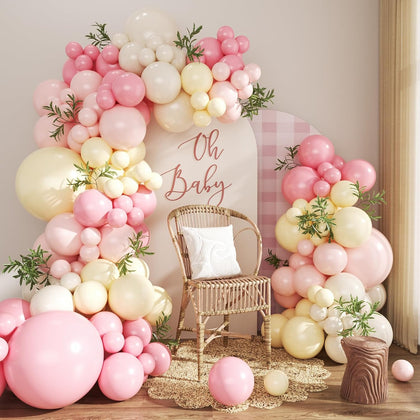 Pink and Yellow Balloon Arch Kit Pastel Pink Light Pink Yellow Sand White Balloons for Birthday Baby Shower Bridal