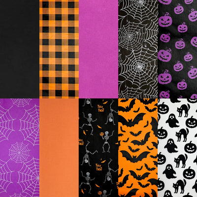100 Sheets Halloween Tissue Paper 14"X20" Black Orange Purple Wrapping Paper with Ghost Pumpkin Bat Spider Pattern