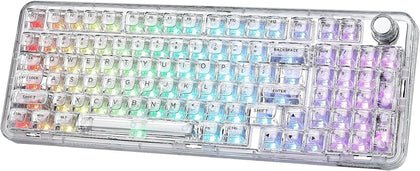 X98 Wireless Mechanical Keyboard with Knob (White, Crystal Switch) | BT5.0/USB-C/2.4GHz,1800 Layout with Number