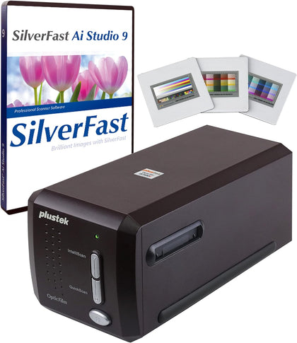 OpticFilm 8300i Ai Film Scanner - Ai Studio 9 + Advanced IT8 Target | Scan 35mm Film & Slide, Bundle SilverFast Ai