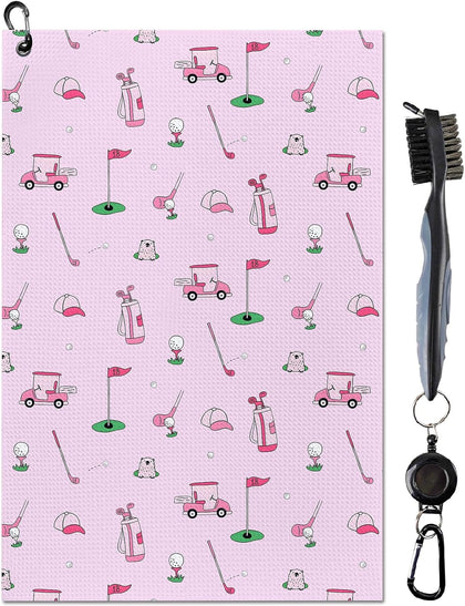 Golf Towel Funny Pink Golf Towels for Golf Bags for Men Women with Clip Carabiner,Microfiber Waffle Pattern Disc Golf