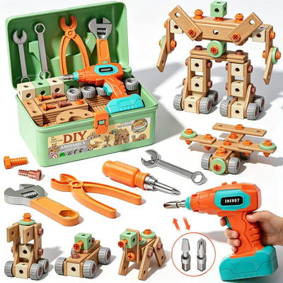 158-Piece Kids Tool Set with Toy Drill, STEM Construction Tool Kit with Storage Box, Pretend Play Building Toy