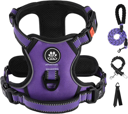 No Pull Dog Harness for Medium Dogs, Dog Vest Harness with Leash, Safety Belt and Storage Strap, Fully Adjustable