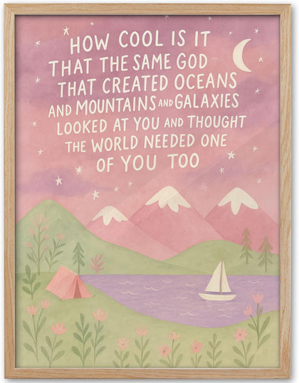 Natural OAK Wood Same God Creation Framed Wall Art,12x16in Inspirational Christian Bible Canvas Art,Mountain Nursery